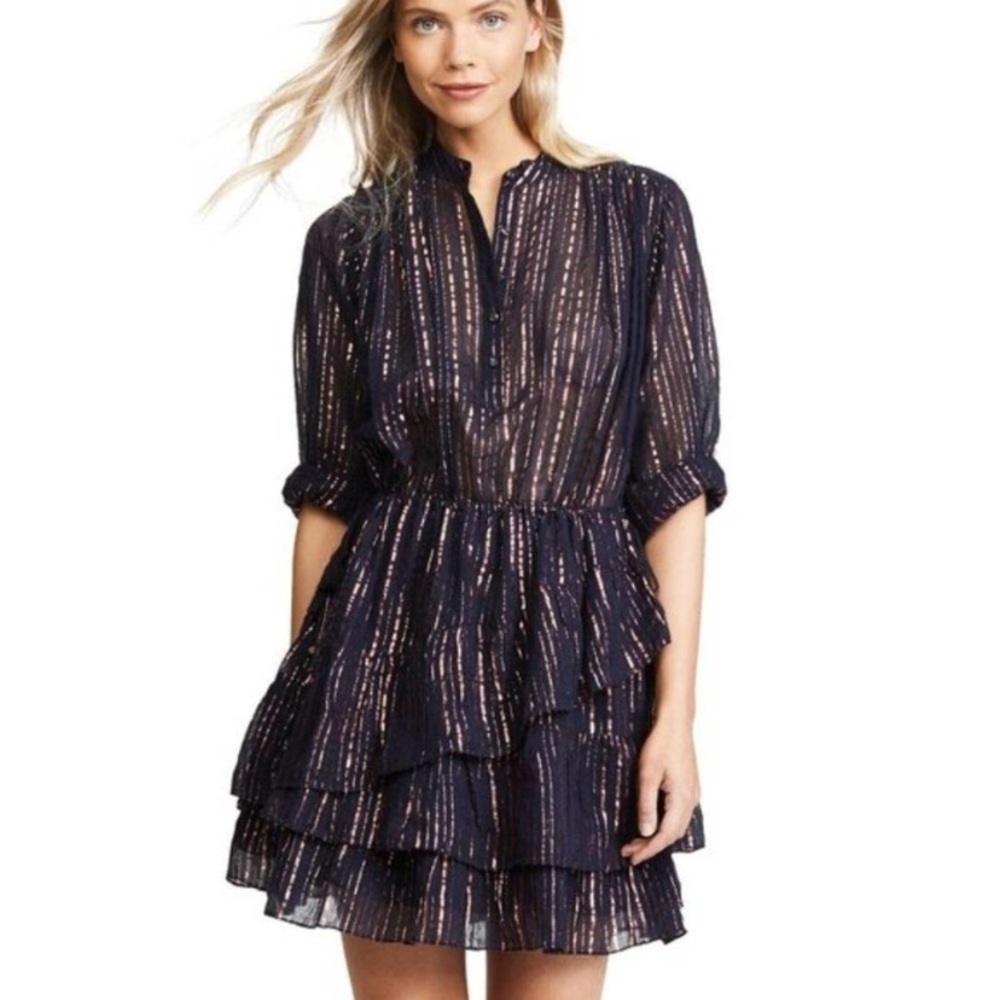 Ulla Johnson Della Metallic Striped Mini Dress Size 2 Midnight Sparkle Glitter
